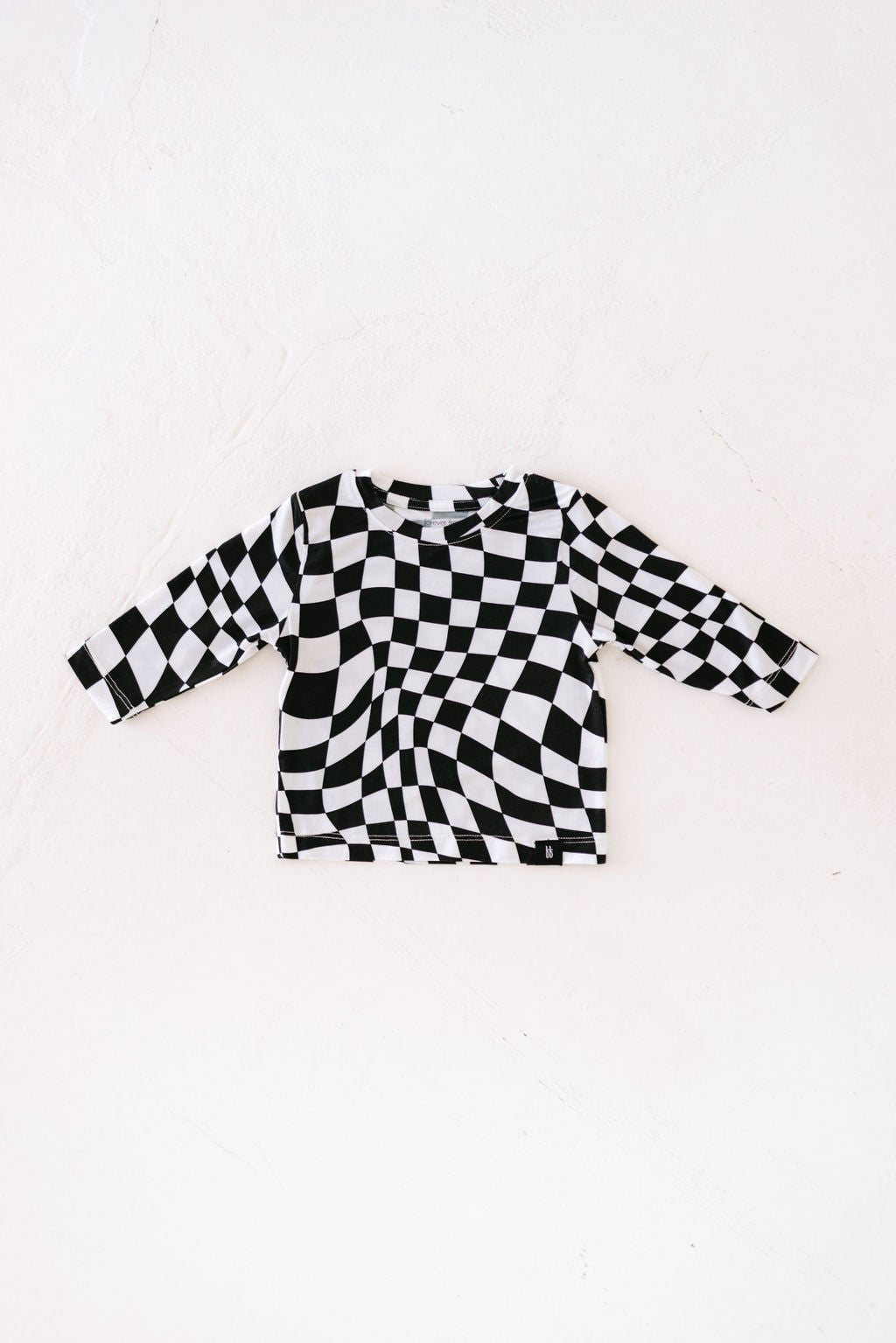 Long Sleeve Bamboo T-Shirt | Black &amp; White Wavy Checkerboard - Tenth &amp; Pine - T-Shirt - 0 - 3 Months