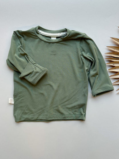 Long Sleeve Crew Neck Tee with Mittens | Baby &amp; Toddler | Luxury Bamboo | Eucalyptus - Tenth &amp; Pine - Bamboo Long Sleeve Tee