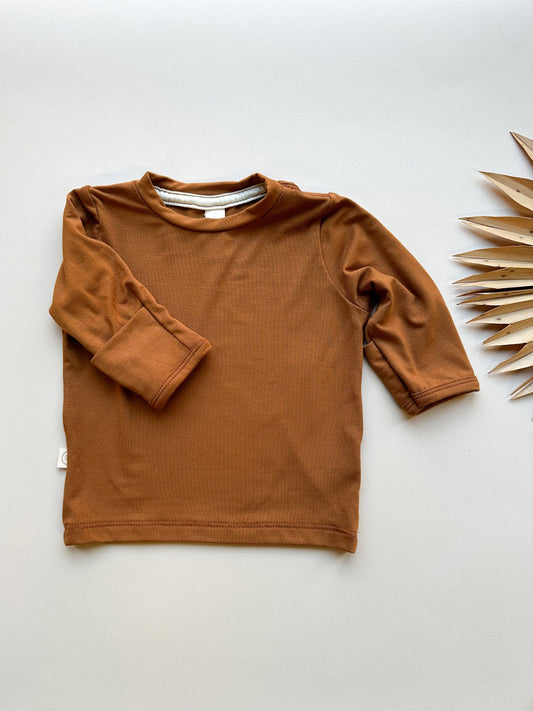 Long Sleeve Crew Neck Tee with Mittens | Baby & Toddler | Luxury Bamboo | Ginger - Tenth & Pine - Bamboo Long Sleeve Tee - 0 - 3 M