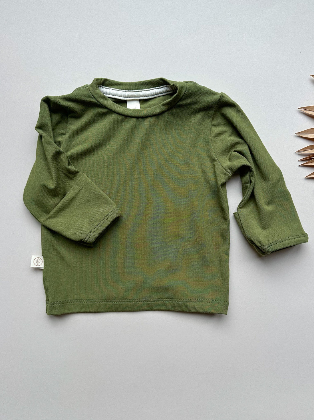 Long Sleeve Crew Neck Tee with Mittens | Baby &amp; Toddler | Luxury Bamboo | Olive - Tenth &amp; Pine - Bamboo Long Sleeve Tee