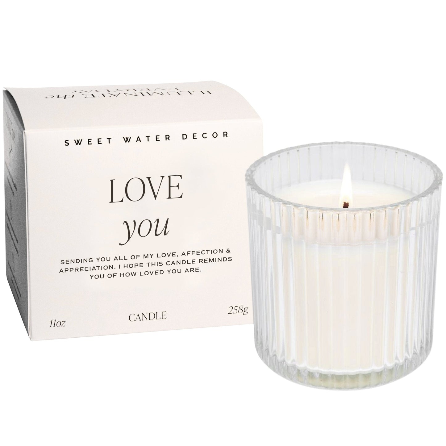 Love You Fluted Soy Candle - Ribbed Glass Jar with Box - 12 oz - Tenth & Pine - Candles - 