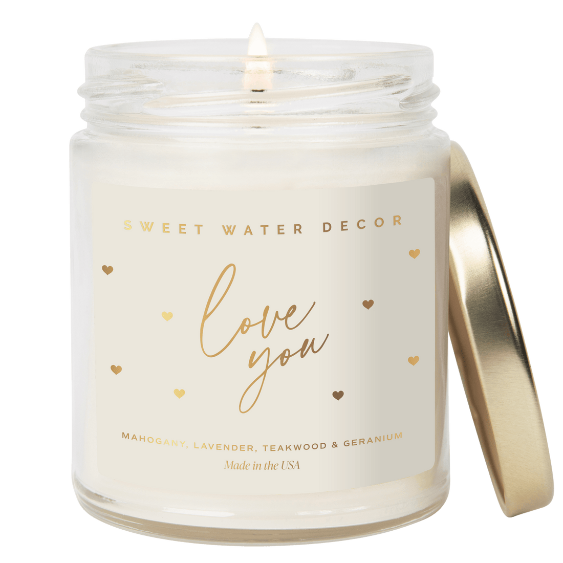 Love You Soy Candle Patterned - Clear Jar - 9 oz - Tenth &amp; Pine - Candles - 