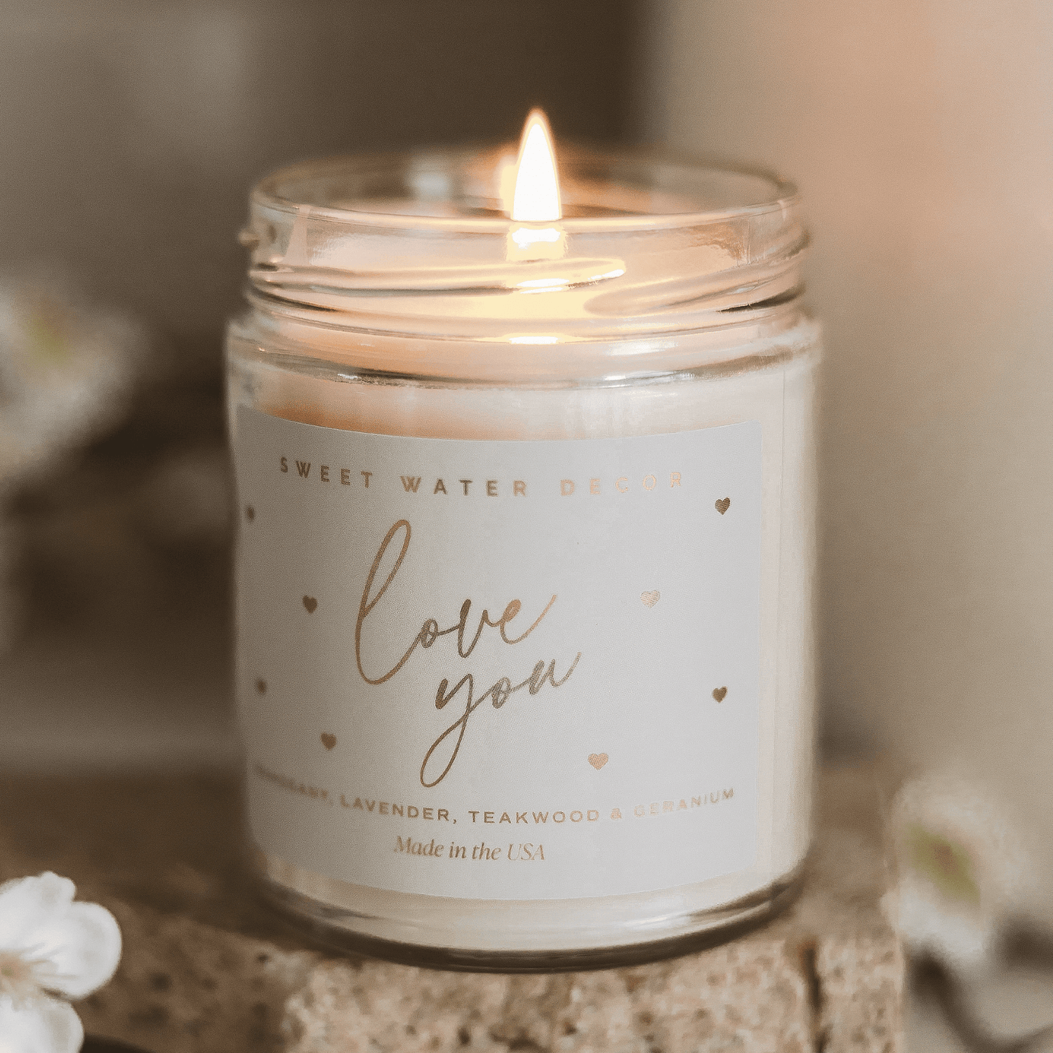 Love You Soy Candle Patterned - Clear Jar - 9 oz - Tenth &amp; Pine - Candles - 