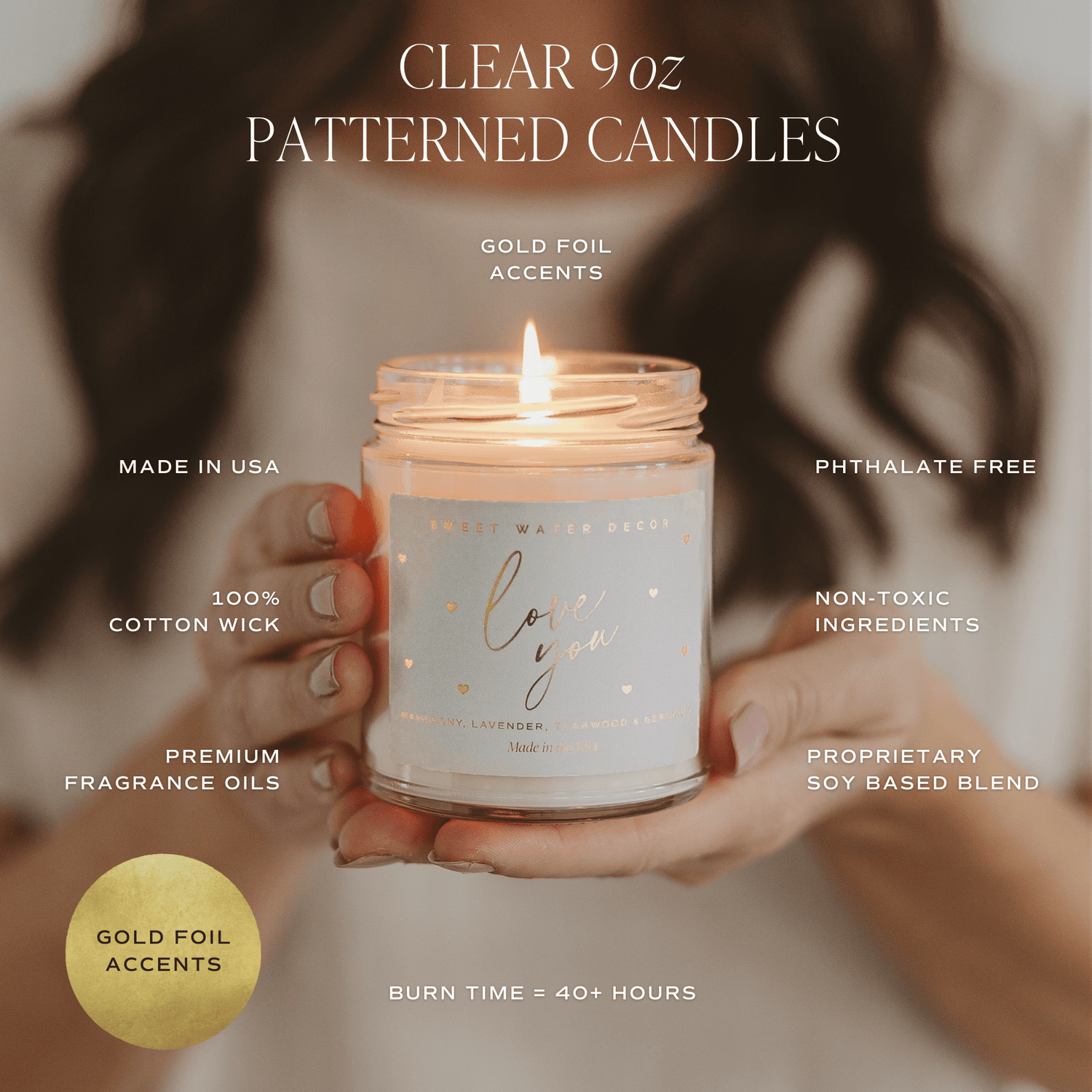Love You Soy Candle Patterned - Clear Jar - 9 oz - Tenth &amp; Pine - Candles - 