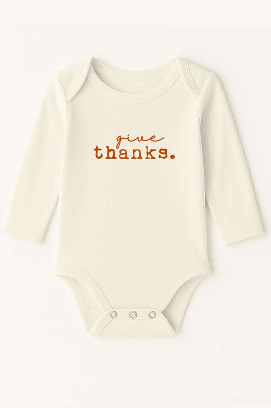 Give Thanks Rust Organic Cotton Baby Bodysuit Long Sleeve