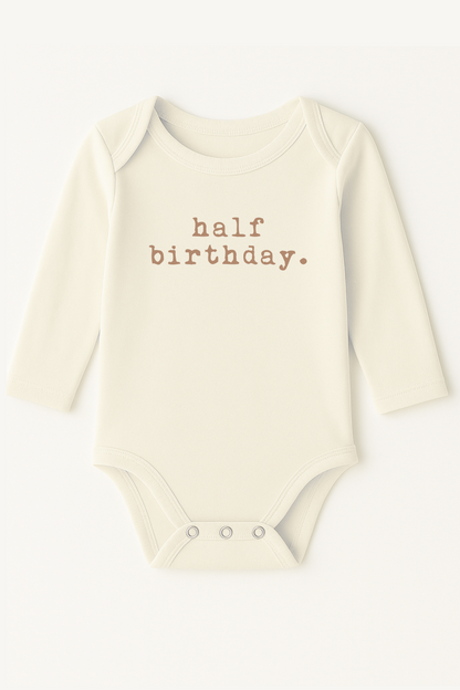 Half Birthday Clay Organic Cotton Baby Bodysuit Long Sleeve
