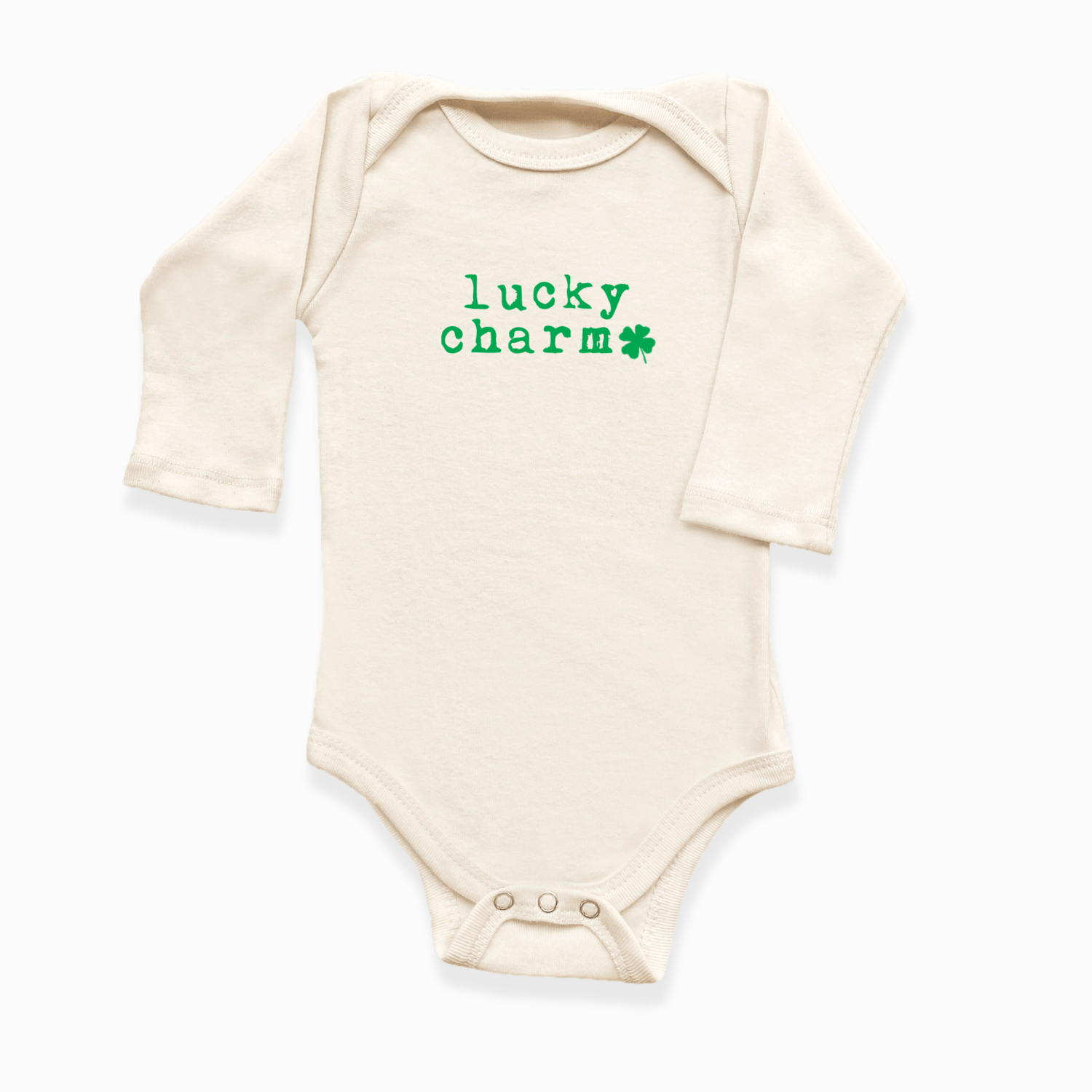 Lucky Charm Clover in Green - Long Sleeve Organic Baby Bodysuit - Tenth &amp; Pine - Long Sleeve Onesie - Green - 0 - 3M