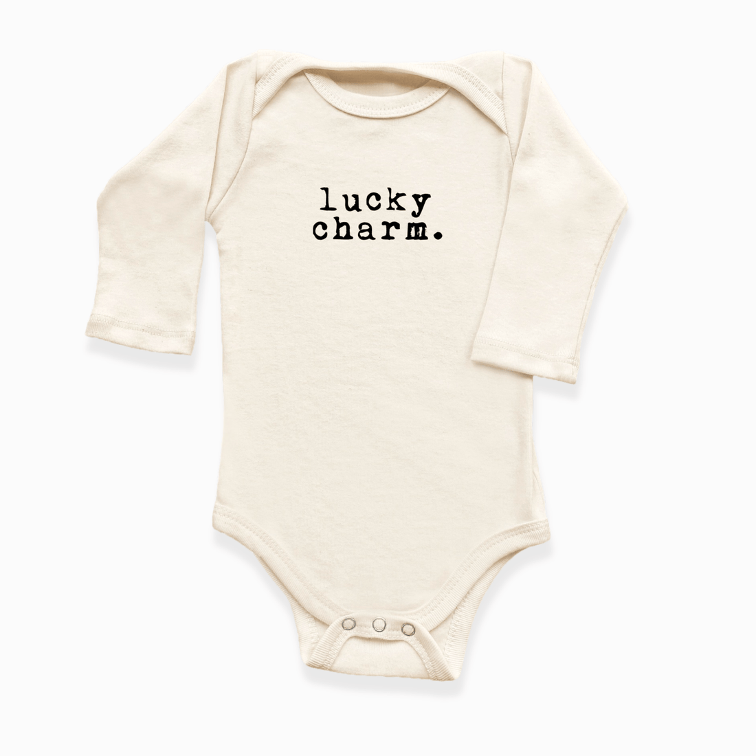 Lucky Charm - Long Sleeve Organic Baby Bodysuit - Tenth &amp; Pine - Long Sleeve Onesie - Black - 0 - 3M