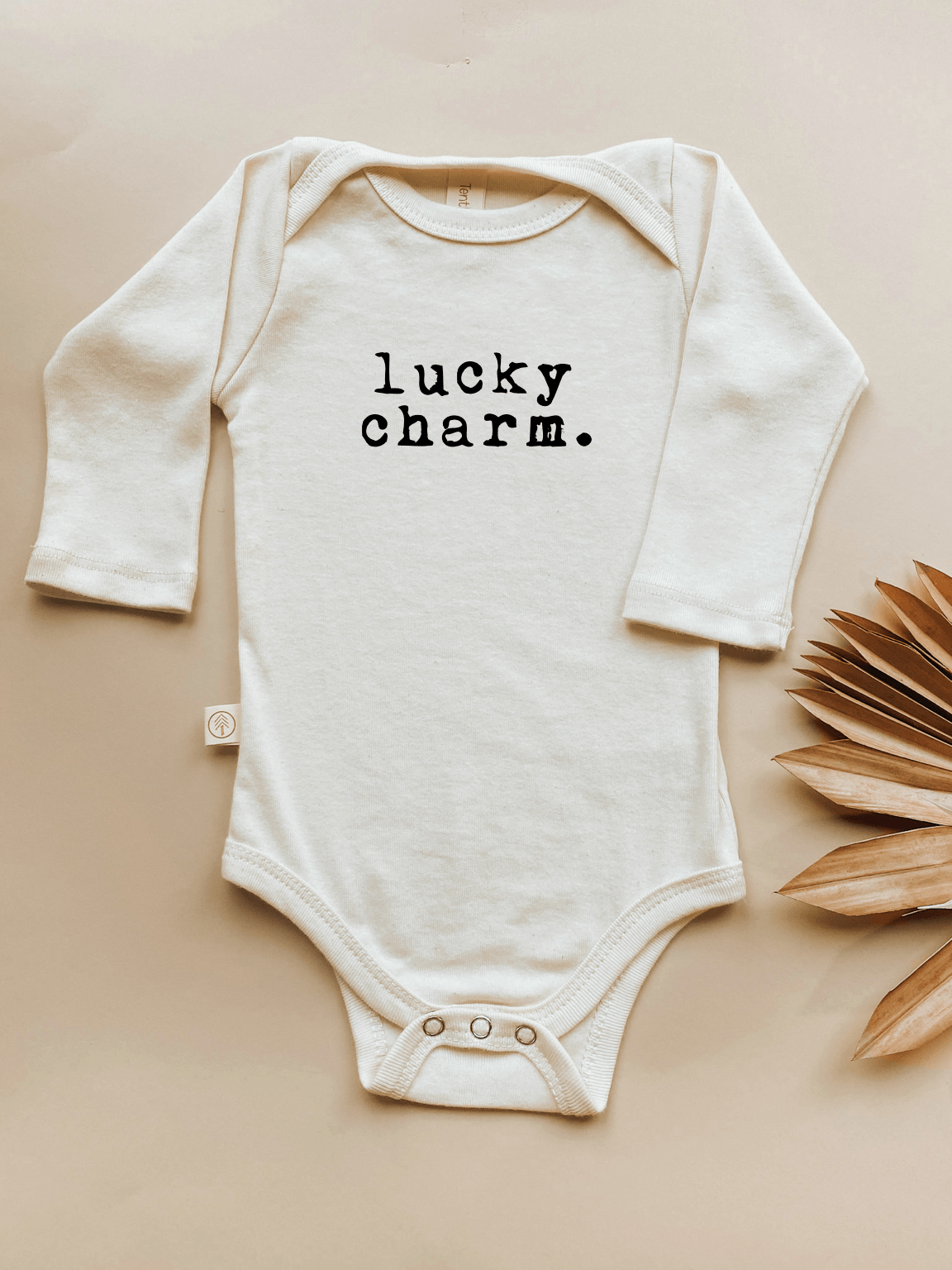 Lucky Charm - Long Sleeve Organic Baby Bodysuit - Tenth &amp; Pine - Long Sleeve Onesie - Black - 0 - 3M