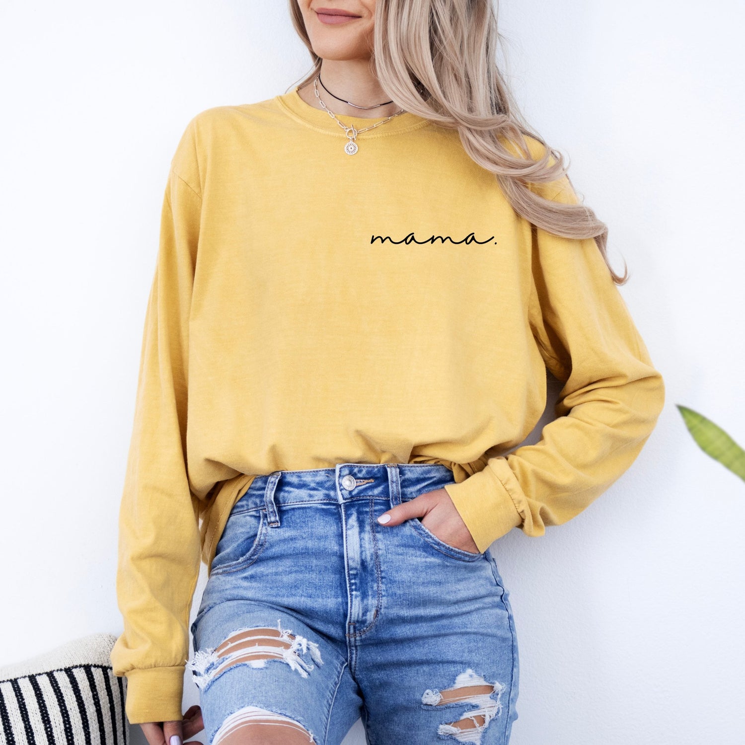 mama. Cursive Script T-shirt | Adult Long Sleeve Tee - Tenth &amp; Pine - Long - sleeve