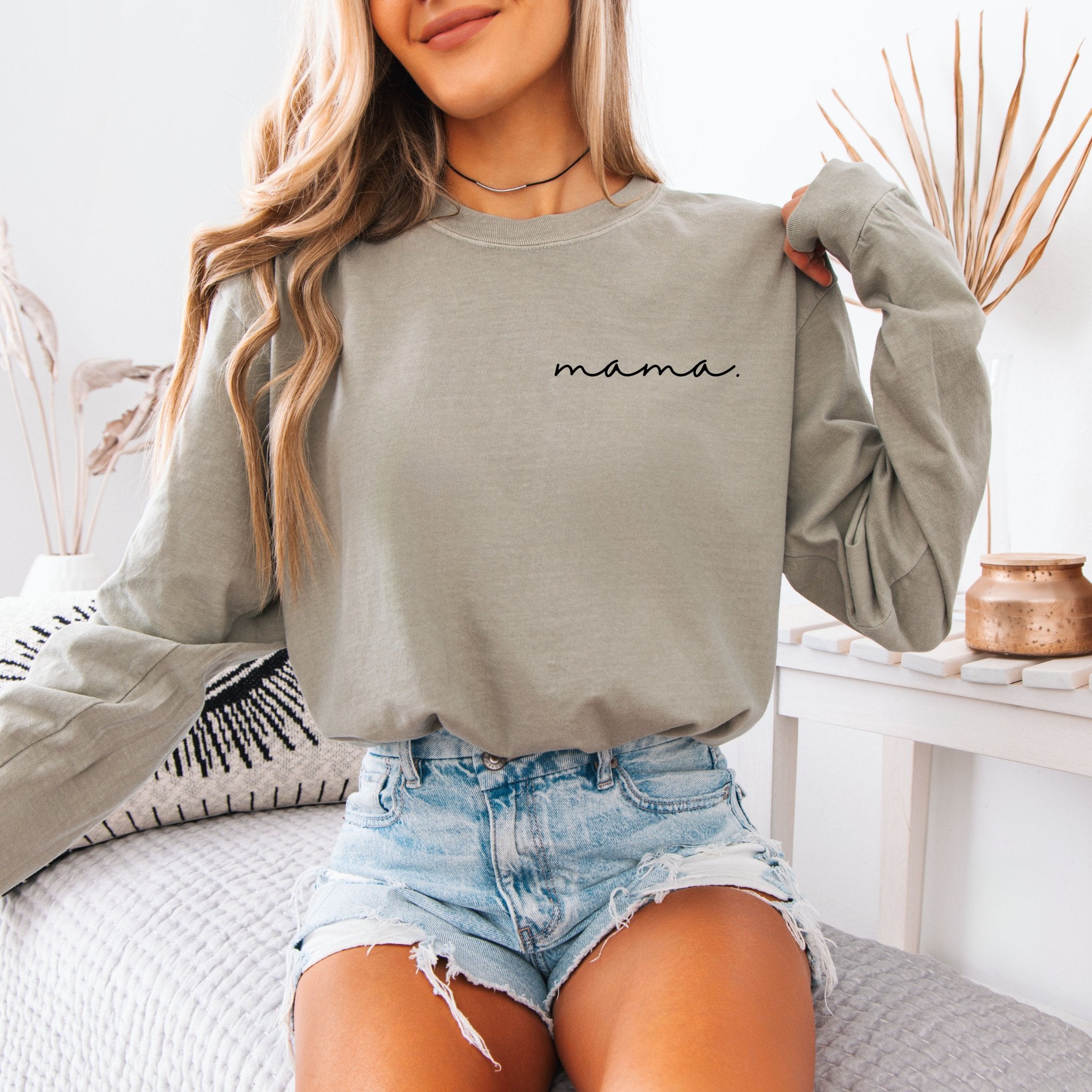 mama. Cursive Script T-shirt | Adult Long Sleeve Tee - Tenth &amp; Pine - Long - sleeve