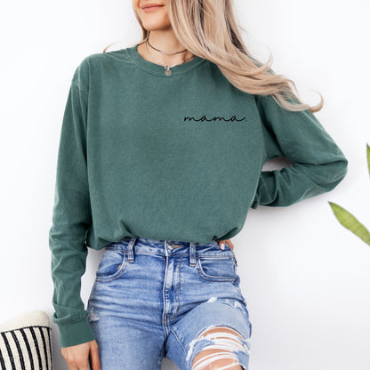 mama. Cursive Script T-shirt | Adult Long Sleeve Tee - Tenth &amp; Pine - Long - sleeve