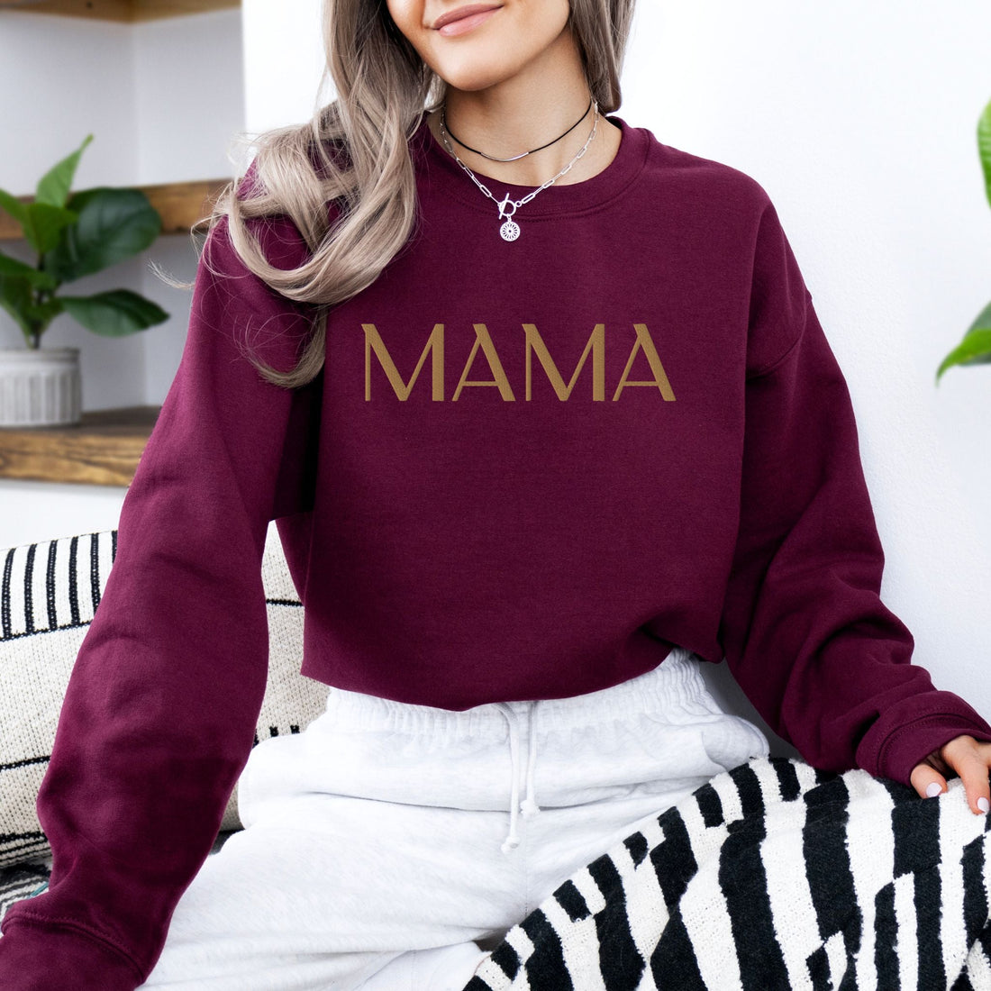 MAMA Embroidered | Adult Sweatshirt Gildan - Tenth &amp; Pine - Adult Sweatshirt - S - Maroon