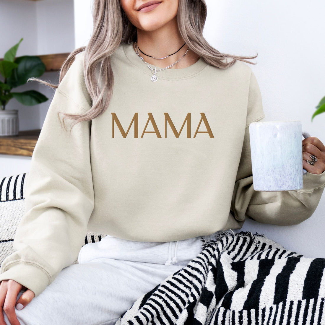 MAMA Embroidered | Adult Sweatshirt Gildan - Tenth &amp; Pine - Adult Sweatshirt - S - Sand