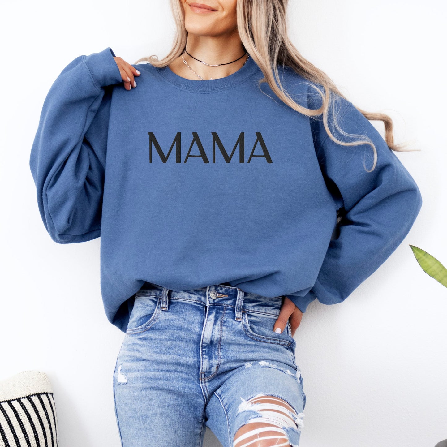 MAMA Embroidered | Black Thread | Adult Sweatshirt Gildan - Tenth & Pine - S - Indigo Blue