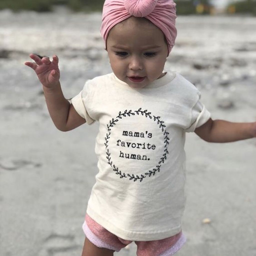 Mamas Favorite Human Organic Tee for Kids, Organic Kids T-shirt, Kids Graphic Tee, Organic Cotton, Children's Gift, Unisex Word Design, - Tenth & Pine - T-shirts - Black - 12 - 18M