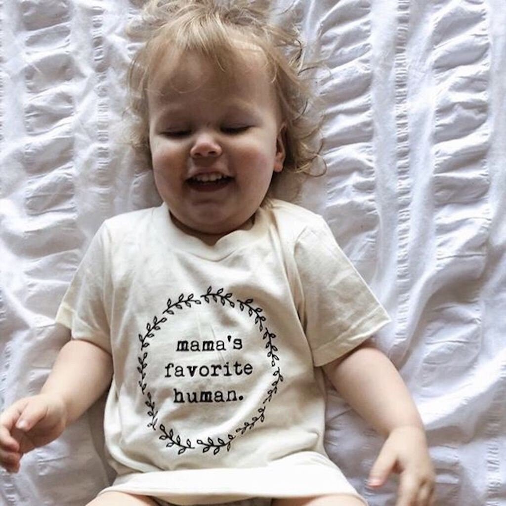 Mamas Favorite Human Organic Tee for Kids, Organic Kids T-shirt, Kids Graphic Tee, Organic Cotton, Children's Gift, Unisex Word Design, - Tenth & Pine - T-shirts - Black - 12 - 18M