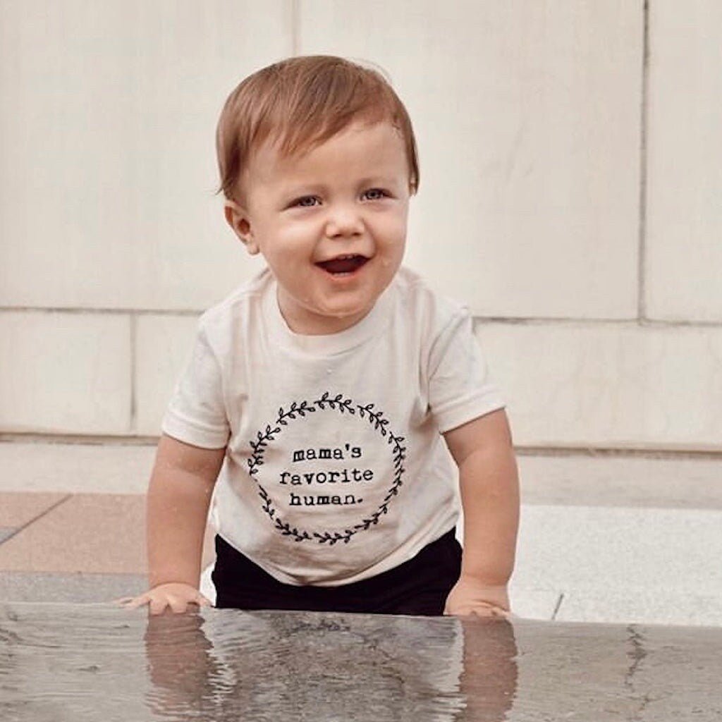 Mamas Favorite Human Organic Tee for Kids, Organic Kids T-shirt, Kids Graphic Tee, Organic Cotton, Children's Gift, Unisex Word Design, - Tenth & Pine - T-shirts - Black - 12 - 18M