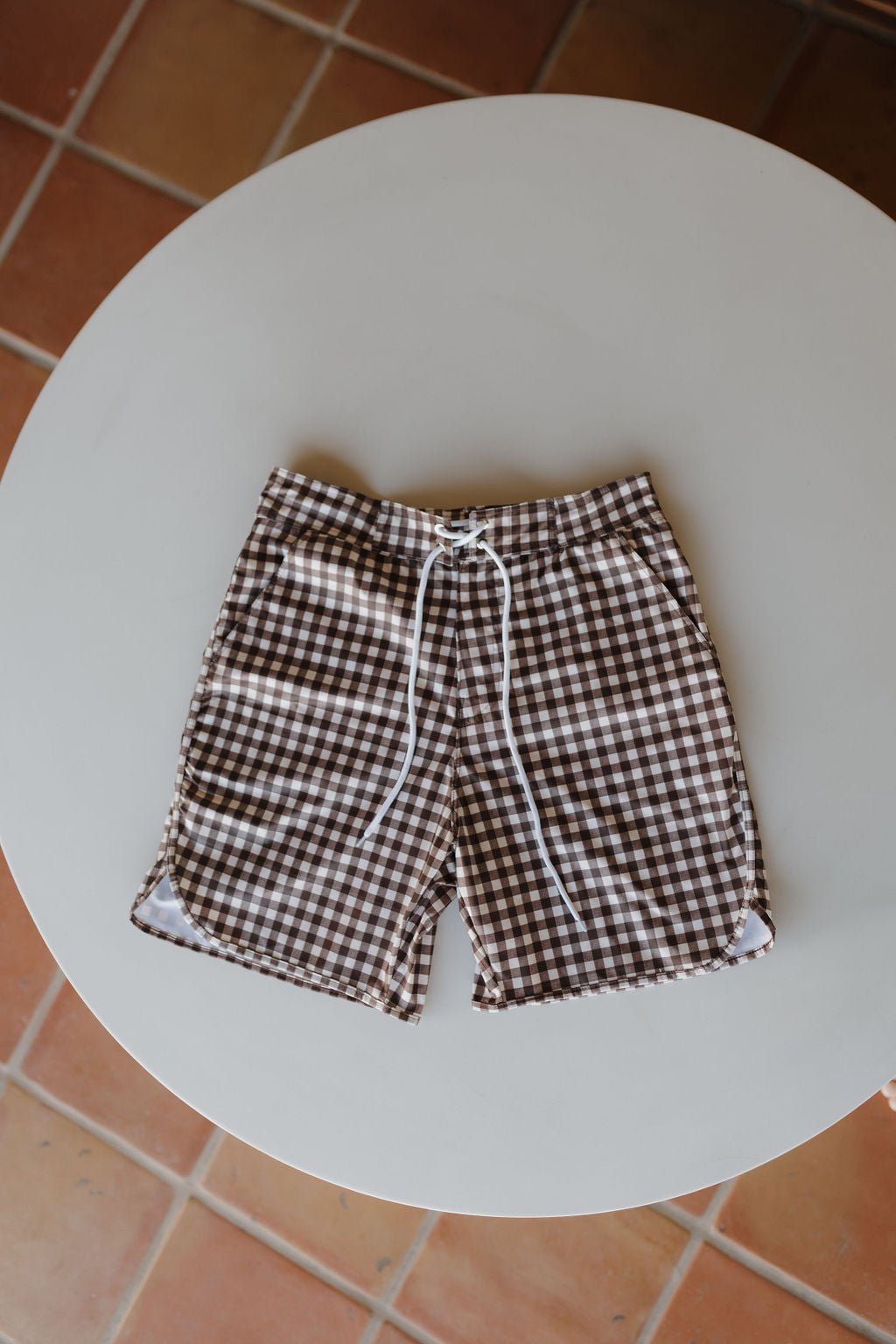 Men's Boardshort | Chocolate Gingham - Tenth & Pine - Swim Shorts - Small - forever french baby