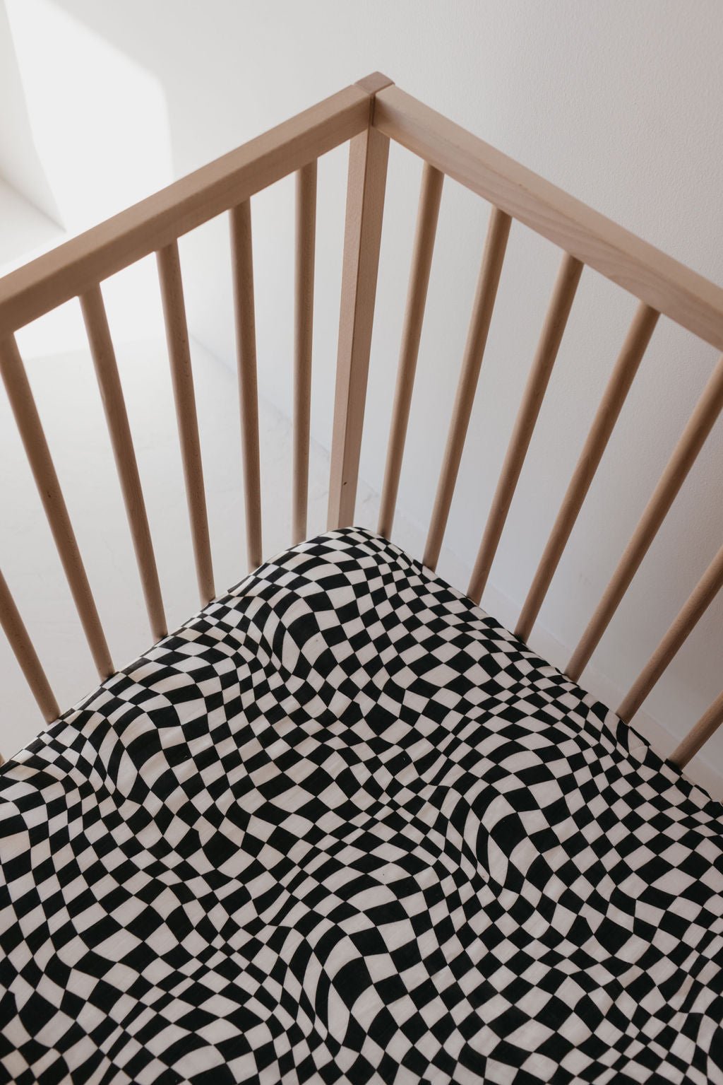 Muslin Crib Sheet | Black & White Wavy Checkerboard - Tenth & Pine - Crib Sheet - forever french baby