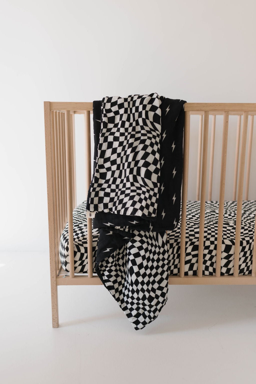 Muslin Crib Sheet | Black & White Wavy Checkerboard - Tenth & Pine - Crib Sheet - forever french baby