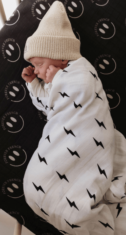 Muslin Swaddle | Black &amp; White Lightning Bolt - Tenth &amp; Pine - 