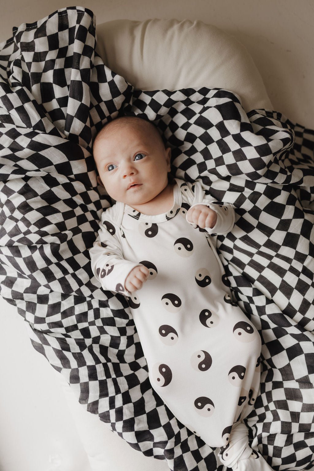 Muslin Swaddle | Black &amp; White Wavy Checkerboard - Tenth &amp; Pine - Swaddle - 