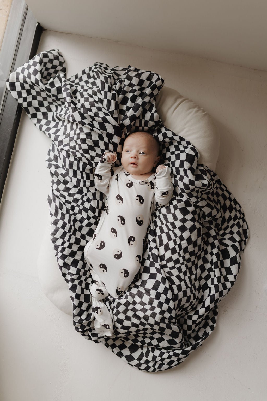 Muslin Swaddle | Black &amp; White Wavy Checkerboard - Tenth &amp; Pine - Swaddle - 