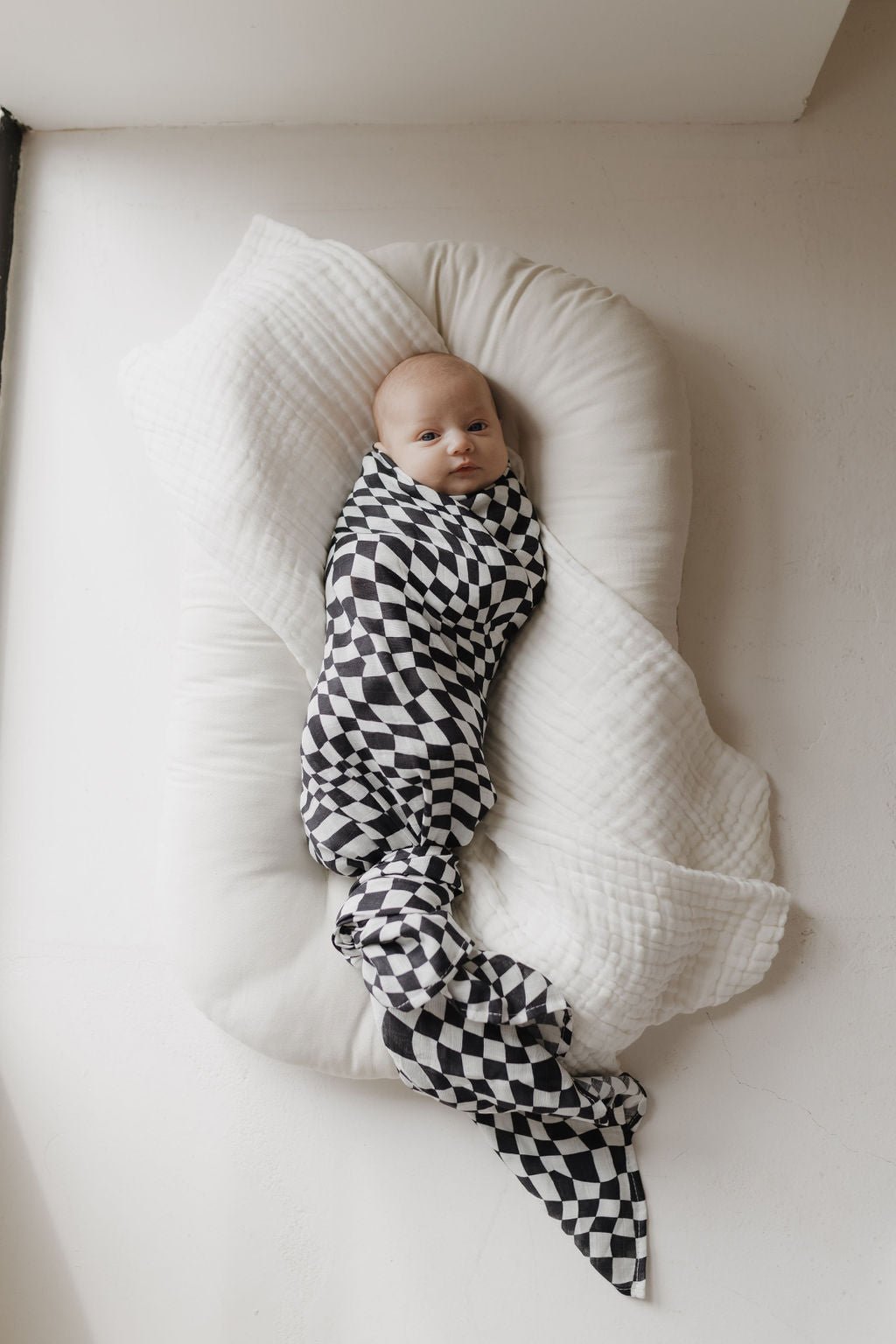 Muslin Swaddle | Black &amp; White Wavy Checkerboard - Tenth &amp; Pine - Swaddle - 