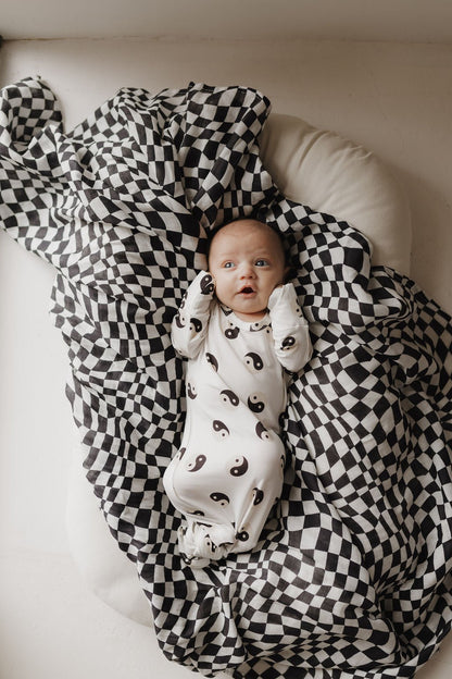 Muslin Swaddle | Black &amp; White Wavy Checkerboard - Tenth &amp; Pine - Swaddle - 