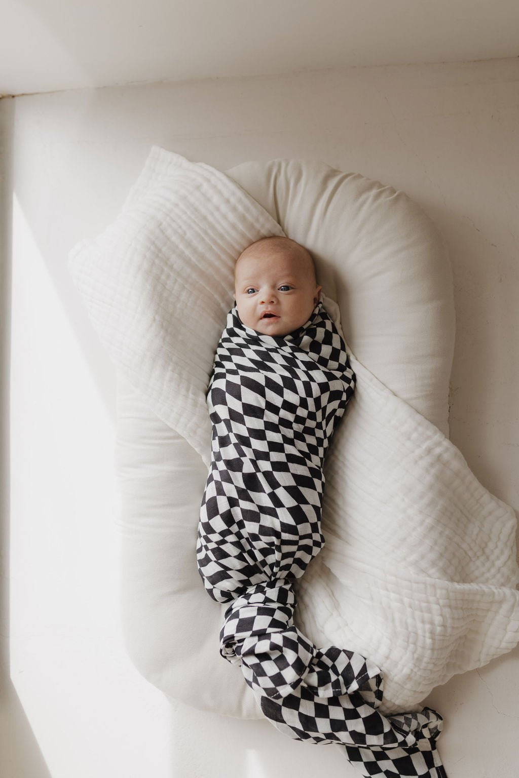 Muslin Swaddle | Black &amp; White Wavy Checkerboard - Tenth &amp; Pine - Swaddle - 