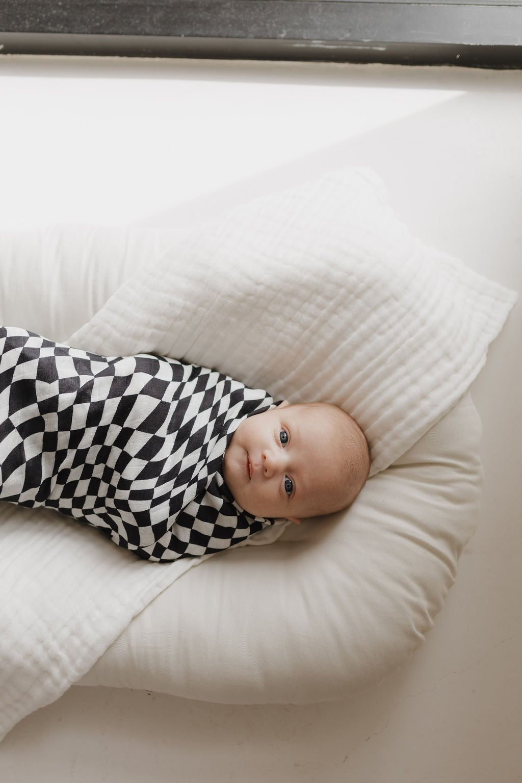 Muslin Swaddle | Black &amp; White Wavy Checkerboard - Tenth &amp; Pine - Swaddle - 