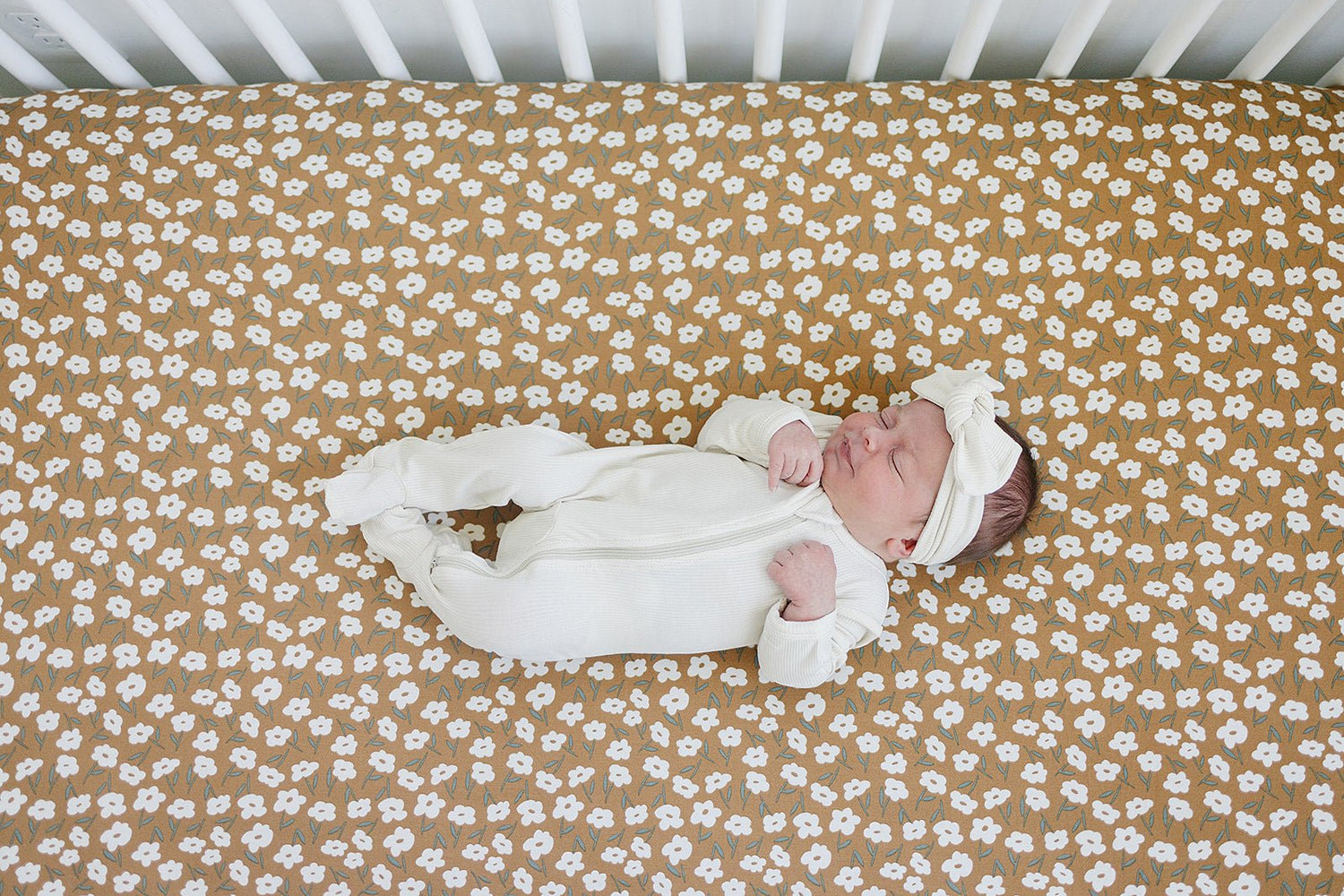 Mustard Floral Bamboo Stretch Crib Sheet - Tenth &amp; Pine - 