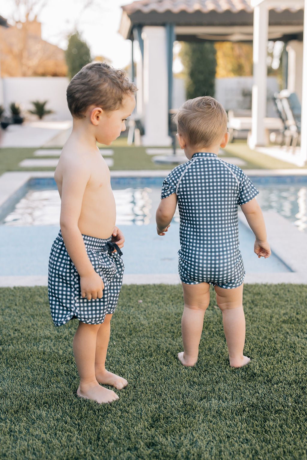 Navy Gingham Swim Shorts - Tenth & Pine - Swim Shorts - 0 - 3