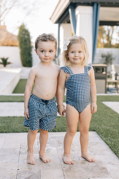 Navy Gingham Swim Shorts - Tenth & Pine - Swim Shorts - 0 - 3