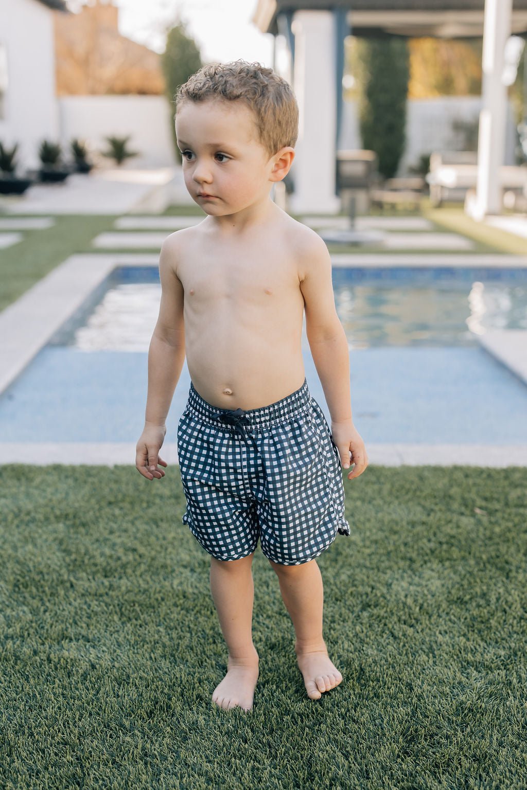 Navy Gingham Swim Shorts - Tenth & Pine - Swim Shorts - 0 - 3