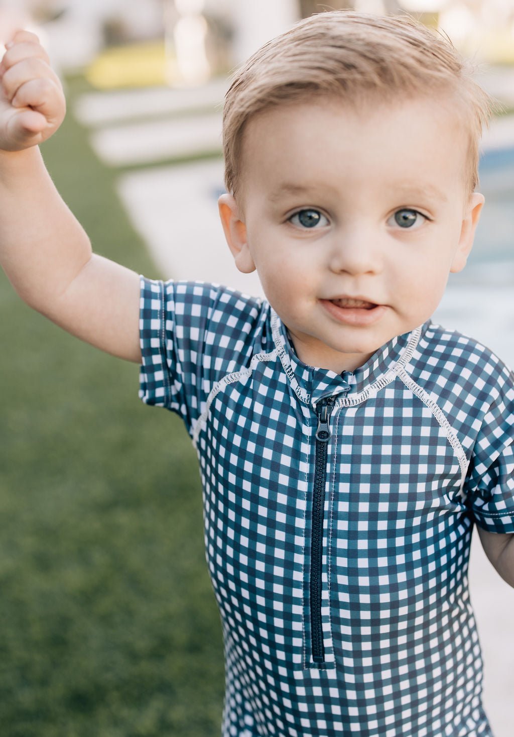 Navy Gingham Zipper Swimsuit - Tenth & Pine - Swimsuit - 0 - 3