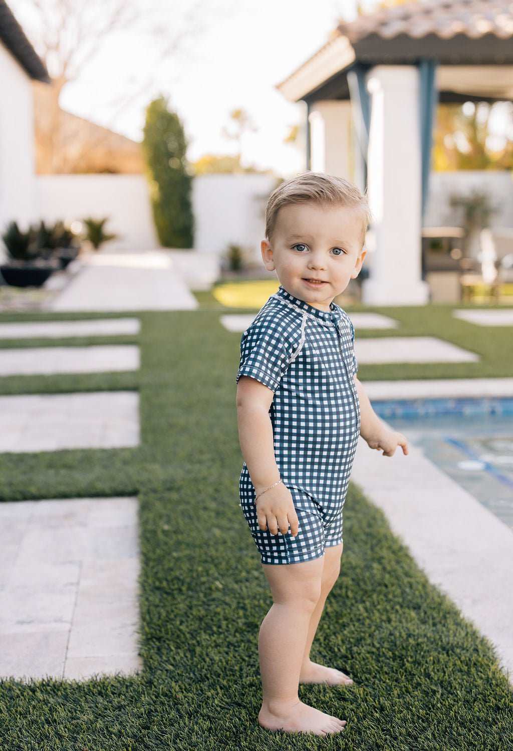 Navy Gingham Zipper Swimsuit - Tenth & Pine - Swimsuit - 0 - 3