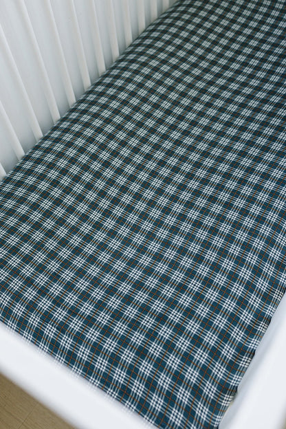 Navy Plaid Muslin Crib Sheet - Tenth &amp; Pine - 