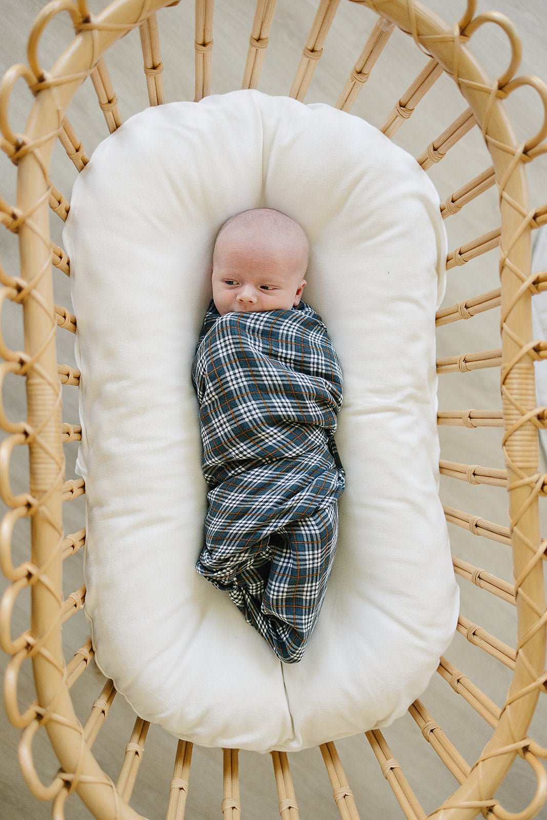 Navy Plaid Muslin Swaddle Blanket - Tenth &amp; Pine - 