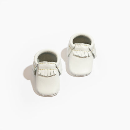 Newborn Bright White Moccasin Baby Shoe - Tenth &amp; Pine - Moccasin - Soft Sole - Newborn