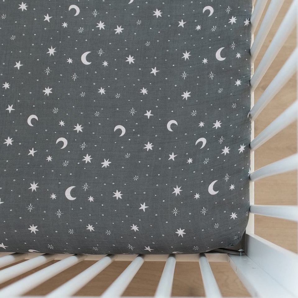 Night Sky Muslin Crib Sheet - Tenth &amp; Pine - 