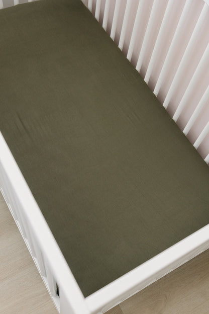 Olive Bamboo Stretch Crib Sheet - Tenth &amp; Pine - 