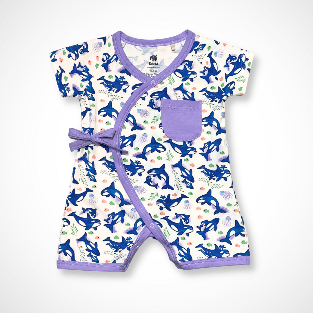 Orca Kimono Shorty | Organic Pima Cotton - Tenth &amp; Pine - Summer Outfits - 0 - 3M - Kolorful