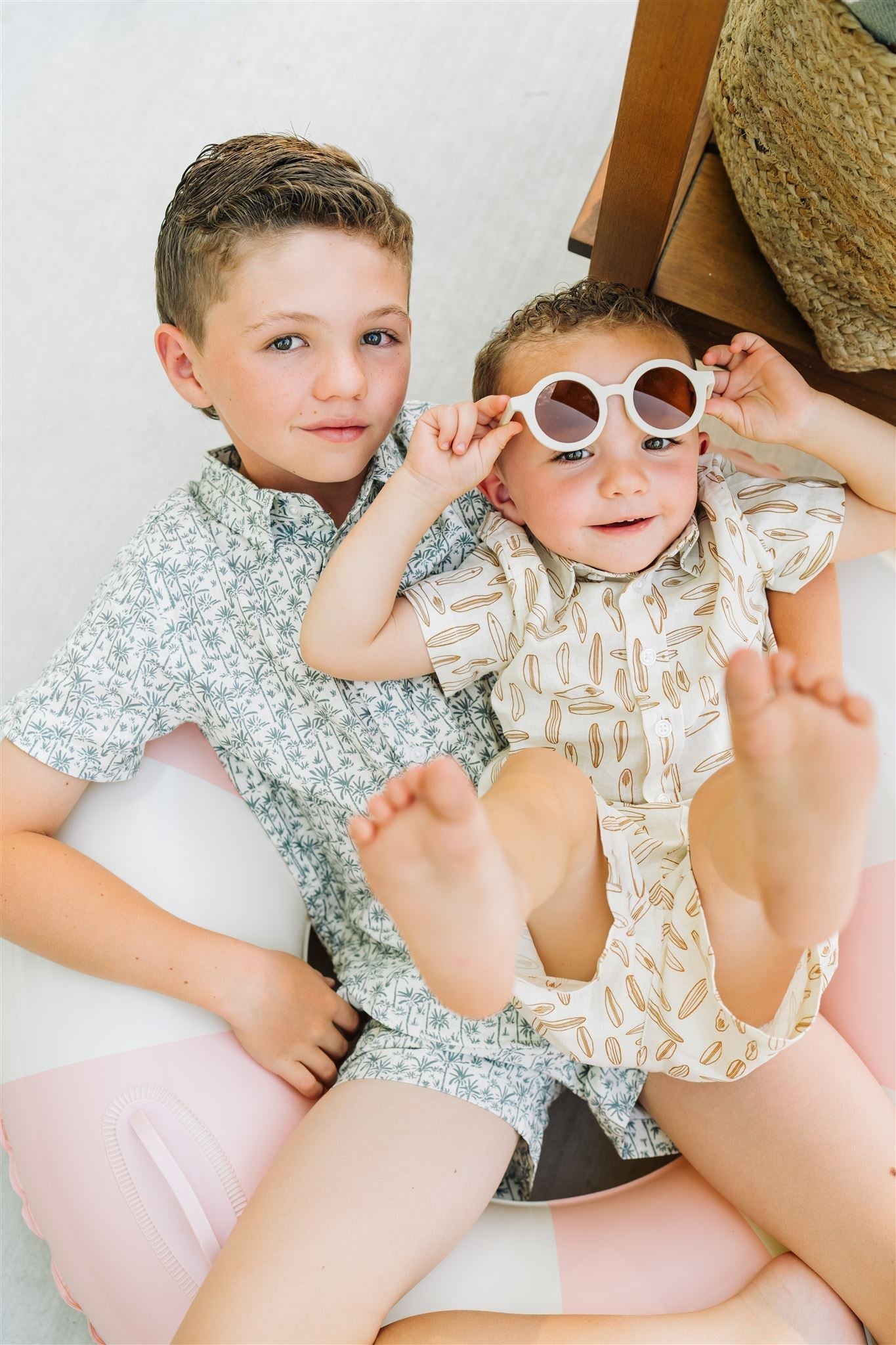 Palm Tree Linen Cotton Shorts - Tenth &amp; Pine - 0 - 3