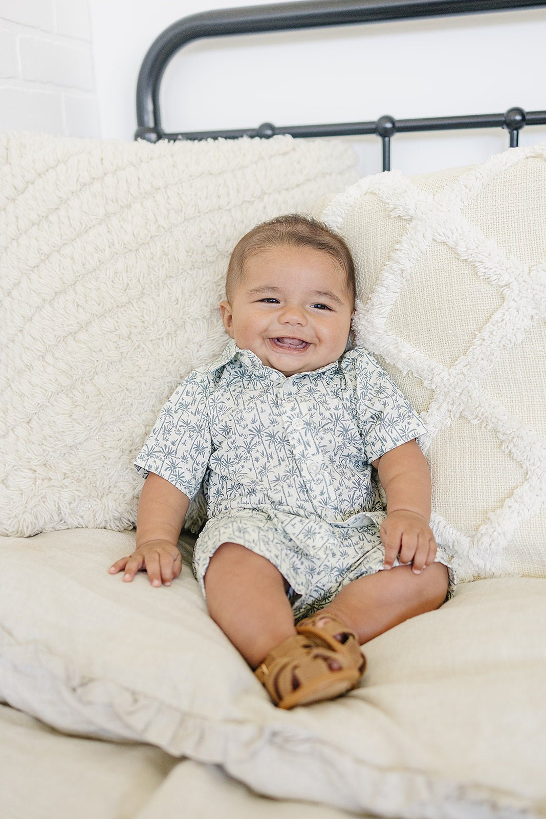 Palm Tree Linen Cotton Shorts - Tenth &amp; Pine - 0 - 3