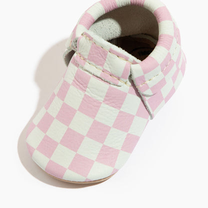 Petal Pink Check City Baby Shoe - Tenth &amp; Pine - City Mocc - Soft Sole - Newborn