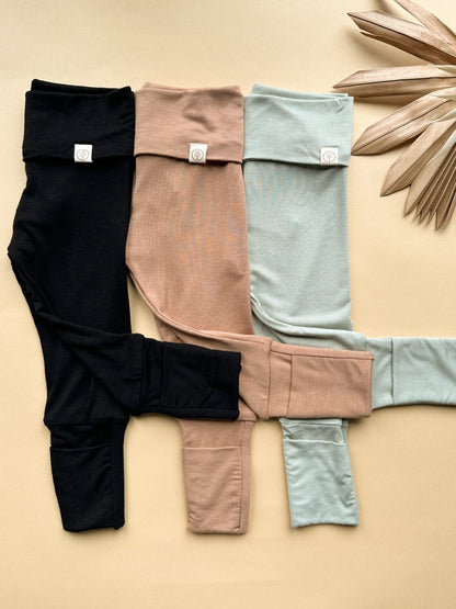 *Preorder* Fold - Over Footie Leggings | Baby &amp; Toddler | Luxury Bamboo | Black - Tenth &amp; Pine - Leggings