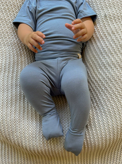 *Preorder* Fold - Over Footie Leggings | Baby &amp; Toddler | Luxury Bamboo | Dusty Blue - Tenth &amp; Pine - Leggings