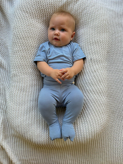 *Preorder* Fold - Over Footie Leggings | Baby &amp; Toddler | Luxury Bamboo | Dusty Blue - Tenth &amp; Pine - Leggings